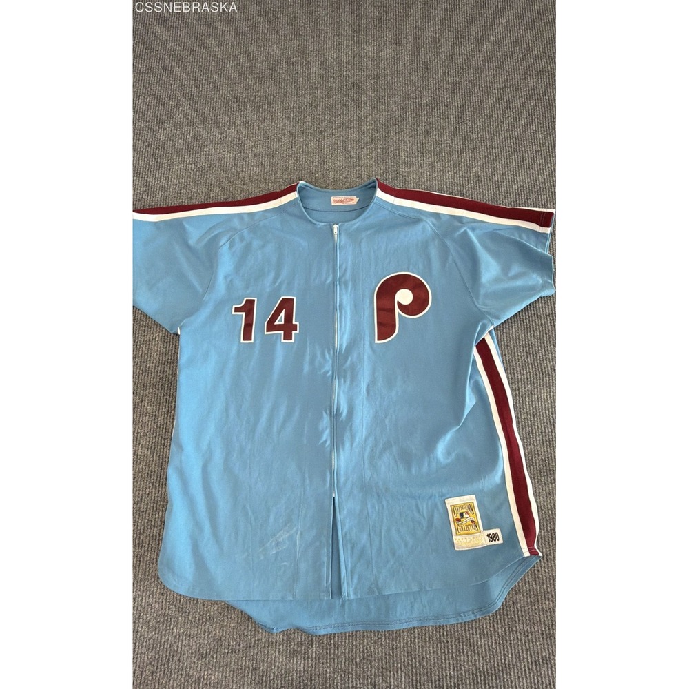 Mitchell Ness 1980 Phillies Pete Rose 14 Zip Front Blue Mens Jersey 3XL 56